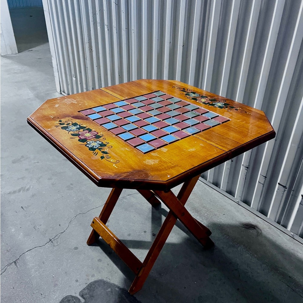 Wooden Chess Table with Floral Design